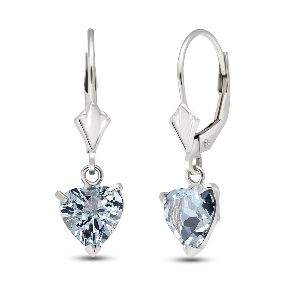14K. GOLD LEVERBACK EARRING WITH NATURAL AQUAMARINES (White Gold)